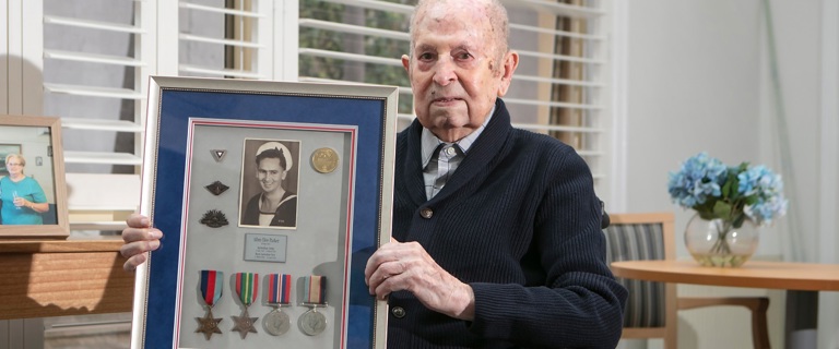 An elderly gentleman with his War medals An elderly gentleman with his War medals