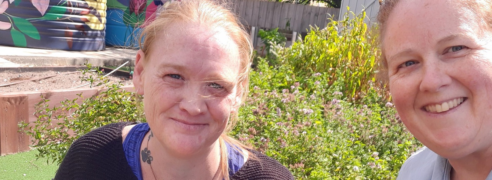 Carol (HPP Client) and Julie (CHRN HPP) with harvested tomatoes Carol (HPP Client) and Julie (CHRN HPP) with harvested tomatoes
