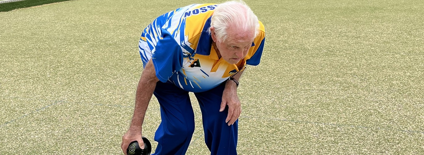 Coastal Waters resident Doug playing bowls at 95 Coastal Waters resident Doug playing bowls at 95