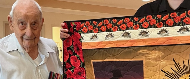 Herbert receiving Quilt of Valour Herbert receiving Quilt of Valour