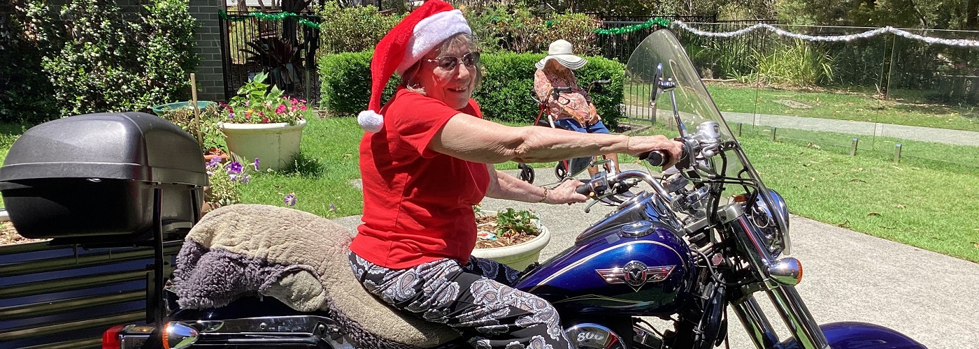 Maria on a motorbike