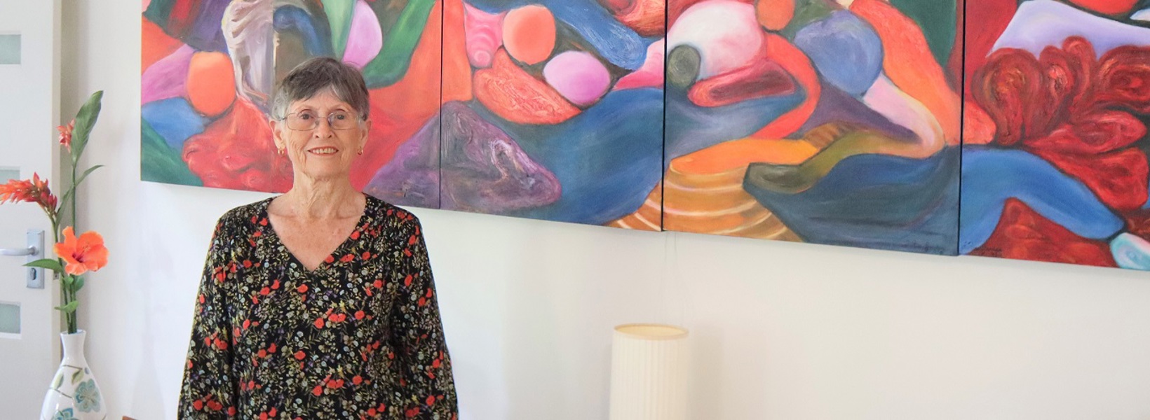 Frances leads fellow residents in art class. Frances leads fellow residents in art class.