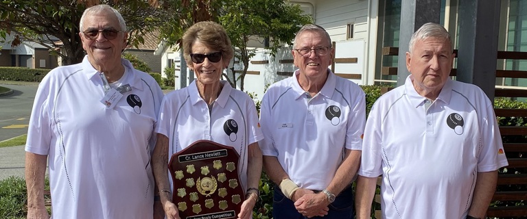 The Moreton Shores Bowls Team and their trophy.jpg The Moreton Shores Bowls Team and their trophy.jpg