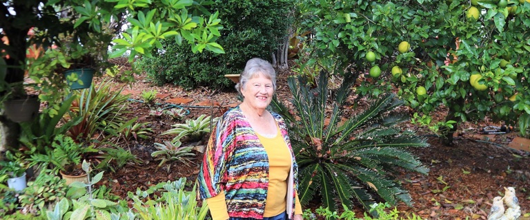 Wendy in her garden at Bongaree Wendy in her garden at Bongaree