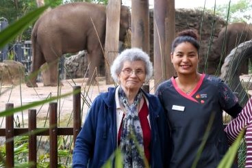 Nursing assistant Samjana supported Pemulwuy residents during their visits to Taronga Zoo where they saw many animals including elephants and (inset) Sumatran tigers.