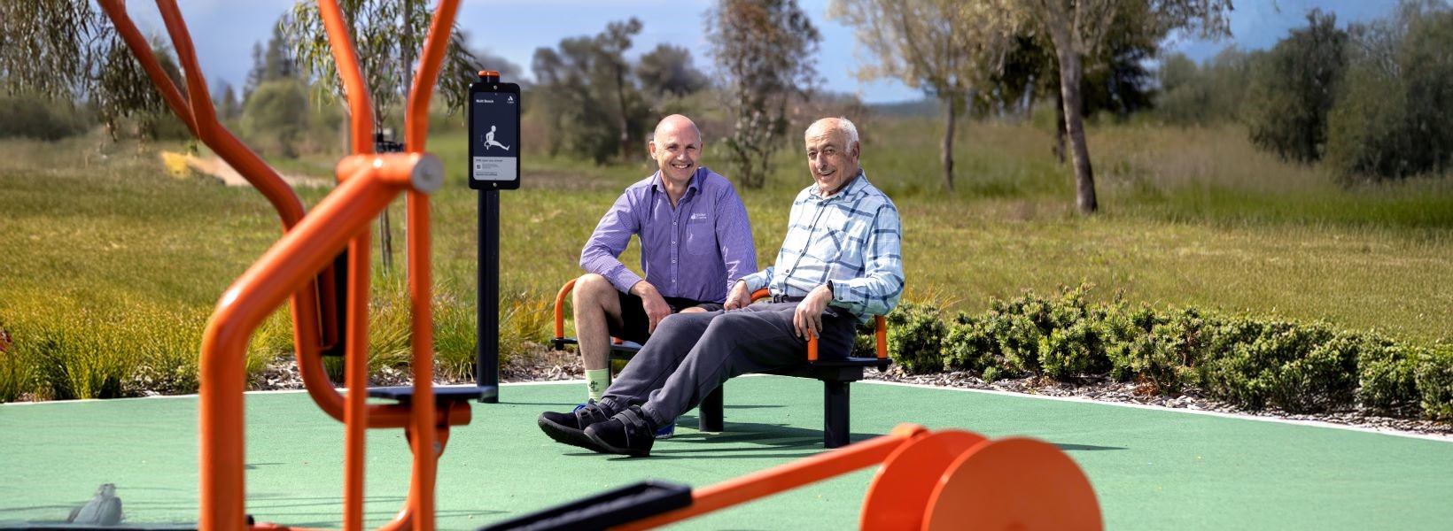 Client Steven enjoys his weekly outdoor physio sessions with Gary.