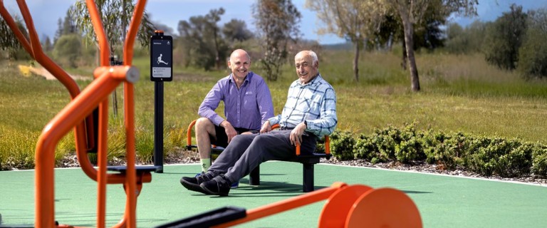 Client Steven enjoys his weekly outdoor physio sessions with Gary. Client Steven enjoys his weekly outdoor physio sessions with Gary.